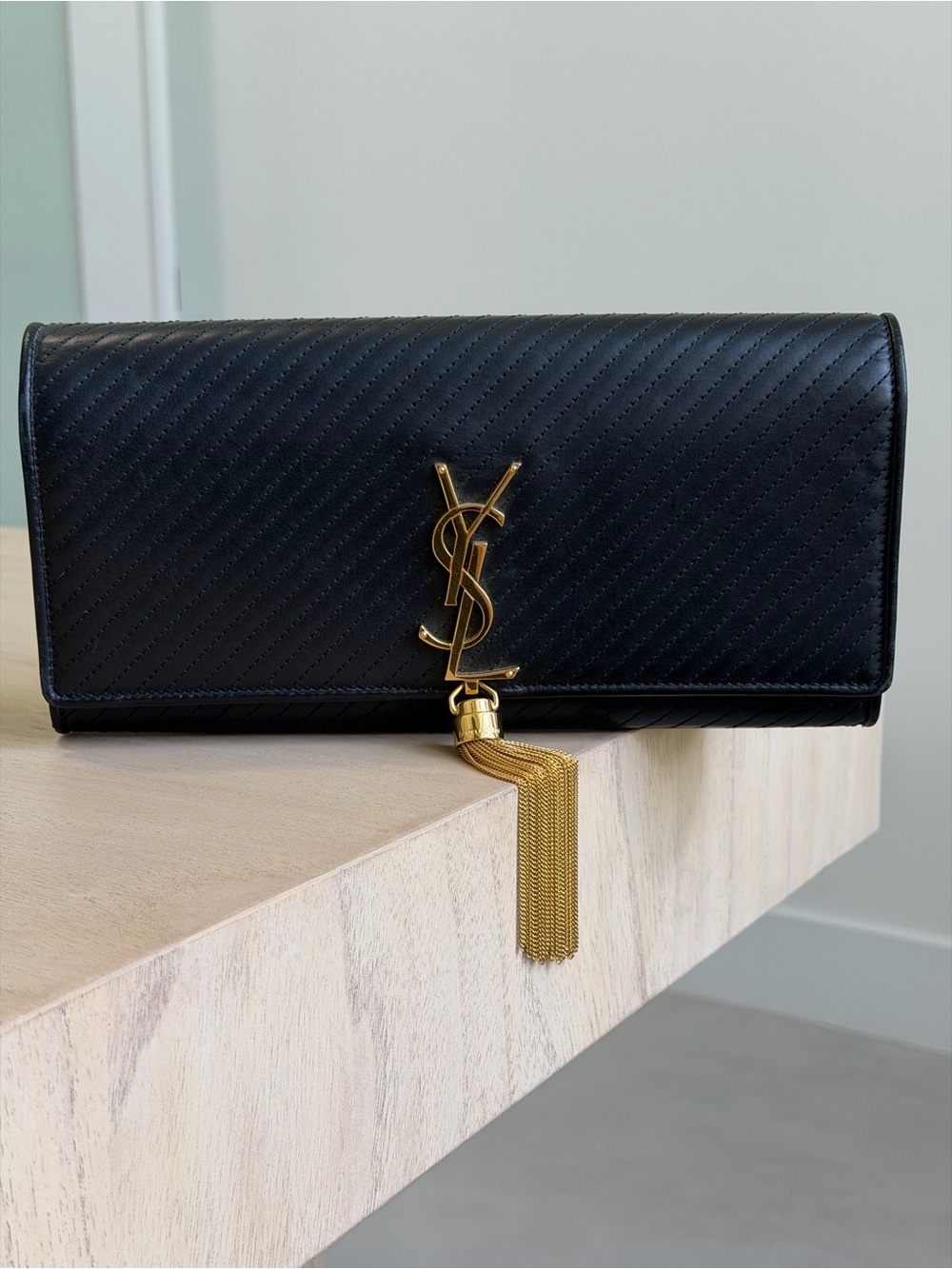 Saint Laurent Black Quilted Leather Kate Tassel Clutch